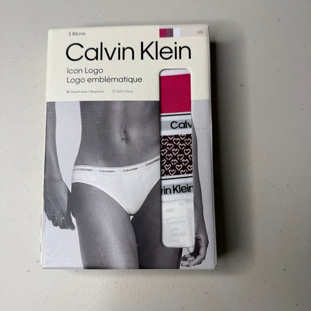 NWT Calvin Klein Womens 3-Pack Icon Logo Bikini Underwear Size Large